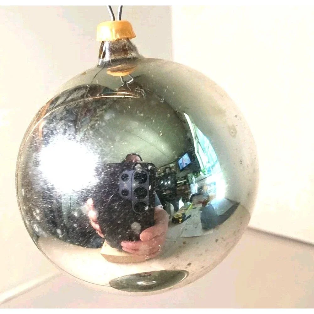 Antique 1930s Indent Mercury Glass Christmas Ornament Silver Hand Blown Ball
